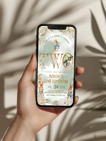 Editable and Printable Digital Invitation template 1st Baby Birthday party in Peter Rabbit style instant download and unlimited access pr888 $12.78