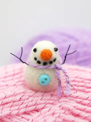 Miniature needle felted snowman in a purple scarf, ready to ship $18.00