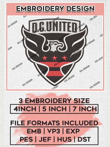 DC United Logo Embroidery Designs, MLS Embroidery files, DC. United MLS Teams, DC United Football, Digital Download