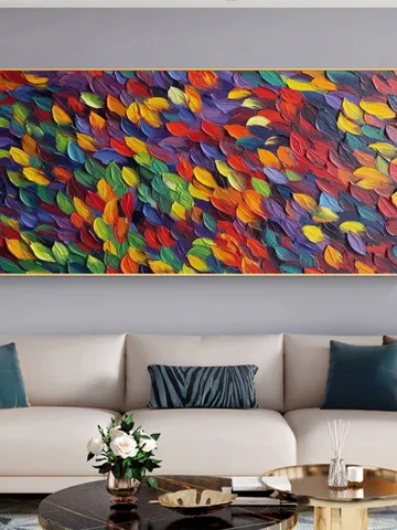Original Rainbow Impasto Painting, Textured Abstract Art, Colorful Wall Art, 3D Canvas Art, Leaf Painting, Modern Art, Large Wall Decor $128.63