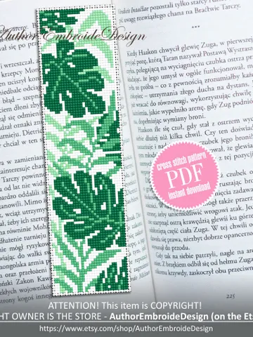 Abstract plants bookmark cross stitch pattern PDF download Boho floral cross stitch chart Modern bookmark pattern digital PDF Monstera #B306 $4.40
