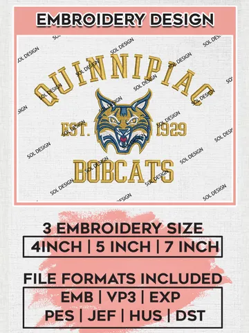 Quinnipiac Bobcats Est 1929 Embroidery Designs, NCAA Quinnipiac Bobcats Team Embroidery, NCAA Team Logo, 3 sizes, Machine embroidery Files, Digital Download $6.99