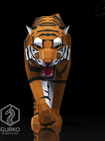 Crouching Tiger Papercraft, Cat, Digital Template, PDF Download, Gurko, 3D LowPoly, Pepakura, Origami Sculpture, Paper Party Decor, DIY Gift $38.00