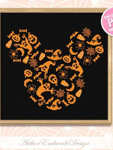 Vintage halloween cross stitch pattern PDF download Halloween mouse pattern digital PDF, Cross stitch sampler mouse head, Spooky ghost #H67 $4.60
