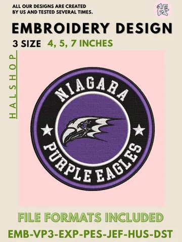 Niagara Purple Eagles NCAA Team Logo Embroidery Design Files – College Mascot Pattern, 3 Sizes Machine Embroidery, Instant Digital Download $6.99