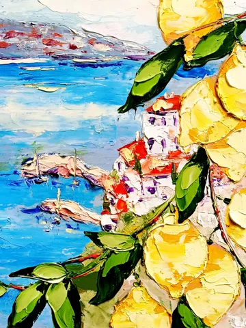 Italy Lemon Painting Courtyard Original Art Impasto Oil Painting 10x10 Amalfi Positano Coastal View Free Shipping Wall Art by ArtProkopaloSv $160.00
