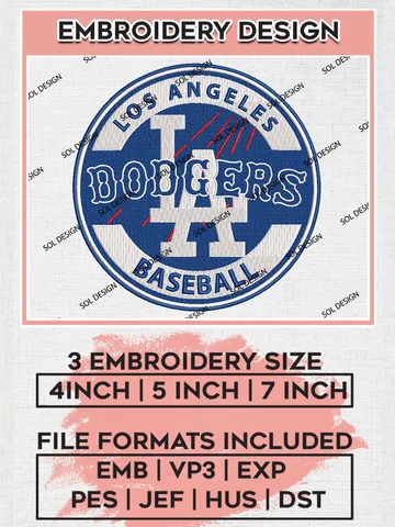Los Angeles Dodgers MLB Round Logo Embroidery Files, MLB Los Angeles Dodgers Team Embroidery Designs, MLB Teams, 3 sizes, MLB Machine embroidery designs, Digital Download