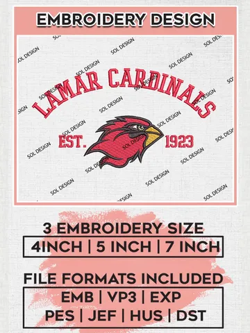 Lamar Cardinals Est 1923 Logo Embroidery Designs, NCAA Lamar Cardinals Team Embroidery, NCAA Team Logo, 3 sizes, Machine embroidery Files, Digital Download $6.99