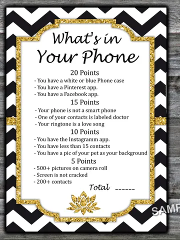 Black White Chevron What's in Your Phone Birthday Party Game,Adult Birthday party game-fun games for her-Instant downloa $1.75