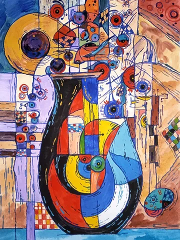 Kandinsky Flower Style Abstract Original Art Still Life Painting Floral Wall Art 16 by 11 Above Sofa Art by TatianaArtShop $156.00