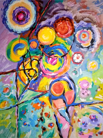Kandinsky Flowers Style Abstract Original Art Floral Painting 14 by 12 Above Bed Art by TatianaArtShop $155.00
