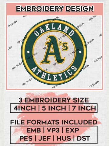 Oakland Athletics MLB Team Round Logo Embroidery Design, MLB Team Embroidery files, Oakland Athletics Baseball Team, Athletics Team, Digital Download