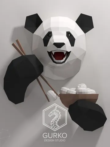 Funny Panda Papercraft, Bear, Digital Template, PDF Download, Gurko, Trophy, 3D Low Poly, Pepakura, DIY Origami, Paper Decor, DIY Gift $25.50