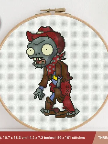 Cowboy Zombie Plants vs Zombies Cross stitch pattern | Embroidery Pattern | Instant Download | Cross Stitch Patterns | Embroidery Designs $6.80