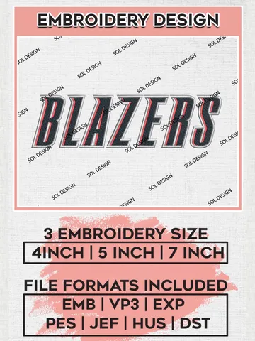NBA Blazers Text Logo Embroidery Designs, Portland Trail Blazers Embroidery Design Files, NBA Machine Embroidery Designs, NBA Embroidery Designs, Digital Download
