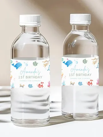 Under the Sea Water Bottle Label, Oneder the Sea Water Labels, Printable Water Label, 1st Birthday Boy or Girl, Under the Sea Labels I107 $5.50