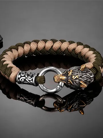 Stainless Steel Wolf Head Nordic Handmade Paracord Bracelet $49.00