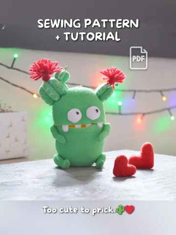 Fleece Plush Cactus PDF Pattern – Softie with Heart & Flowers $11.00