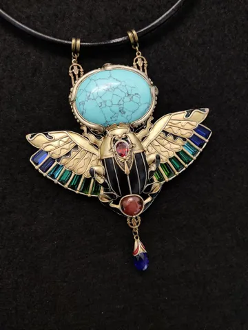 Scarab necklace with turquoise $220.00