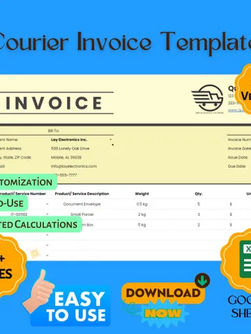 Courier Invoice Template | Easy to Use Digital Download | Google Sheets Invoice for Couriers and Delivery Services $5.46