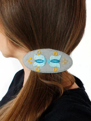 Ukrainian extra large french hair barrette for thick hair Boho hair clip flowers Blue yellow hair clasp for women Embroidered oval clamp $36.50