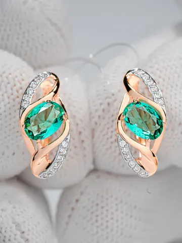 Earrings silver 925, gold plated 585, with paraiba and cubic zirconia $89.00