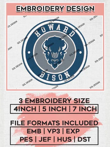 NCAA Howard Bison Round Logo Embroidery, NCAA Howard Bison Team Logo Embroidery files, NCAA Teams, Machine embroidery designs, Digital Download $6.99