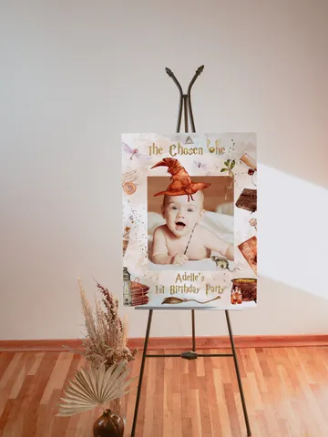 The Chosen One Birthday Party; Photo Banner Wizard Birthday Party; Magic School 1st Birthday; Editable Wizarding World PhotoProp Banner; W7 $11.62