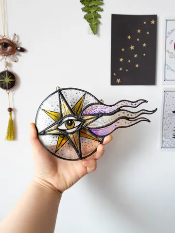 Stained glass ornament, Celestial home decor, Star Art $108.00