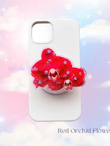 Magsafe Red Pink Orchid Flower Phone Grip For Phone And Kindle, Elegant Floral Phone Grip, Phone Accessory, Flower Popsocket