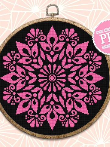 Flower mandala cross stitch pattern download PDF Mandala pattern digital Monochrome cross stitch chart Floral ornament cross stitch #M108 $4.60