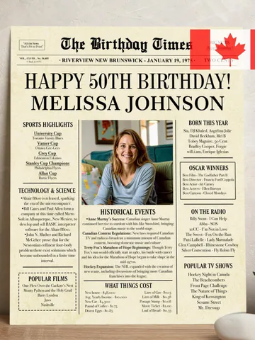 50th Birthday Newspaper Poster 1975 CANADA, 50th Birthday Gift for Men or Women, Personalized 50th Birthday Sign 1975 Canadian Highlights $15.00