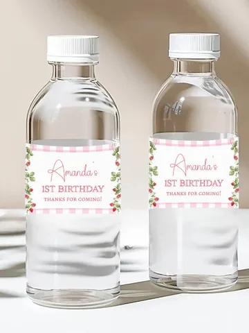Editable Pink Gingham Berry First Birthday Water Bottle Label Berry 1st Birthday Girl Party Strawberry Decoration Instant download i122 $5.50