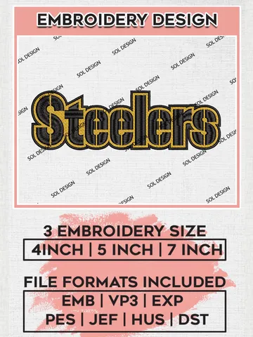 Pittsburgh Steelers Wordmark Logo Embroidery Design Files, NFL Steelers, NFL Embroidery Designs, NFL Pittsburgh Steelers Machine Embroidery Design, Digital Download $6.99