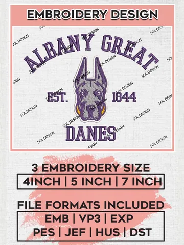 UAlbany Great Danes Est 1844 Logo Embroidery Designs, NCAA UAlbany Great Danes Team Embroidery, NCAA Team Logo, 3 sizes, Machine embroidery Files, Digital Download $6.99