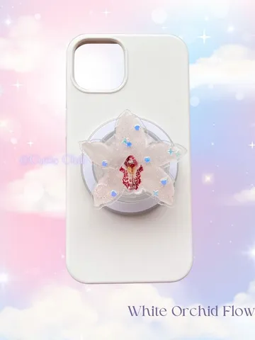 Magsafe White Orchid Flower Phone Grip For Phone And Kindle, Elegant Floral Phone Grip, Phone Accessory, Flower Popsocket