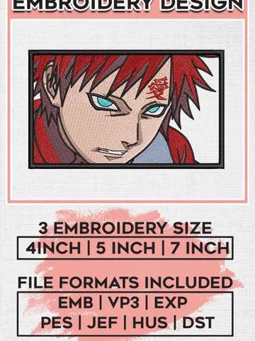 Gaara Come To Fight Embroidery Design / Anime Manga Character Embroidery Files / Instant Download File EMB_ANIME_56 $6.99