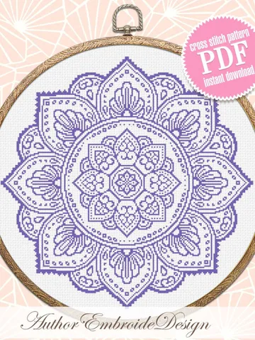 Flower mandala cross stitch pattern PDF download Monochrome cross stitch chart, Simple mandala pattern digital PDF, Mandala ornament #M264 $4.60