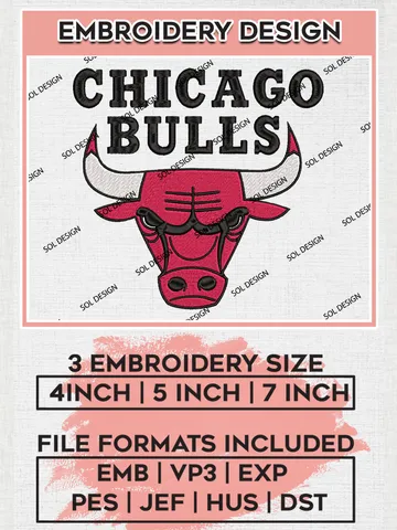 NBA Chicago Bulls Logo Embroidery Design, NBA Chicago Bulls Machine Embroidery Files, NBA Machine Embroidery Design, Machine Embroidery Design, Digital Download $6.99