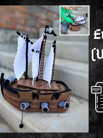 PDF Crochet Pirate Ship Pattern, Ship Pattern, Sailboat Toy, Amigurumi Marine Vessel, Crochet Boat, Vessel pattern,  Sailboat Pattern $14.80