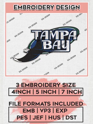 Tampa Bay Rays Logo Embroidery Designs, MLB Tampa Bay Rays Embroidery Design, MLB Embroidery Design Files, MLB Logo, 3 sizes, Machine embroidery Files, Digital Download $6.99