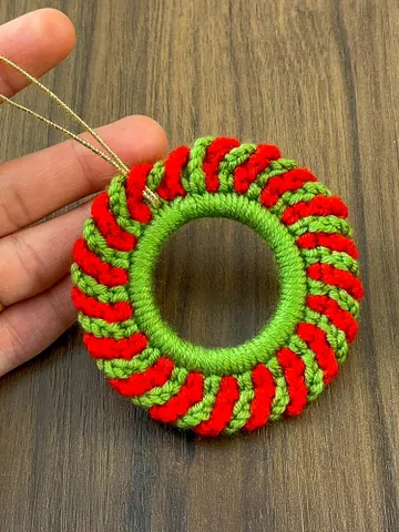 Crochet Holiday Wreath Pattern, DIY Red Green Christmas Ornament PDF, Handmade Festive Décor Tutorial, Beginner Crochet Project $5.40