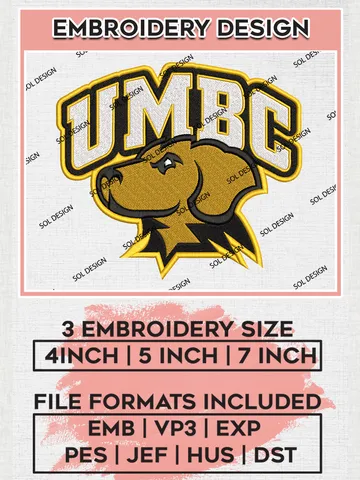 UMBC Retrievers Logo Machine Embroidery Design, NCAA UMBC Retrievers Embroidery Design Design files, NCAA Embroidery Designs, NCAA Machine Embroidery Designs, Digital Download $6.99