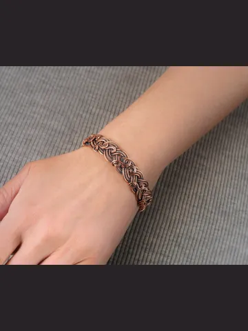 Copper bracelet for woman, Antique style, Handcrafted wire woven copper jewellery, One of kind braided statement bangle, Handmade oxidized pure copper jewelry, Pain relief, EMF protection $55.00