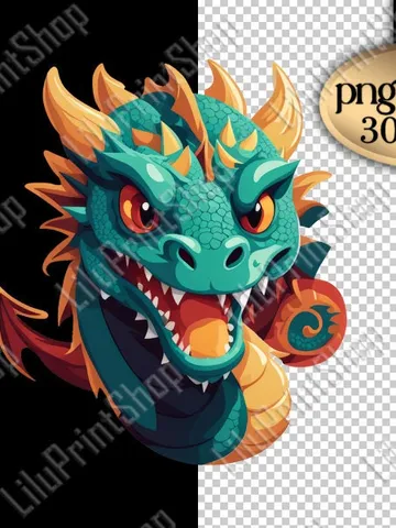 Cute green yellow dragon clipart png, Baby dragon overlay Animal png, digital instant download $2.71