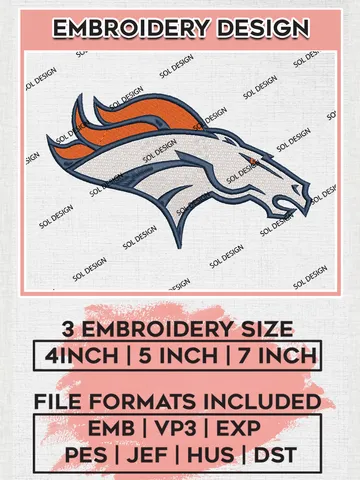 Denver Broncos Embroidery Design Files, NFL Broncos Embroidery Designs, NFL Embroidery Designs, NFL Denver Broncos Machine Embroidery Design, Digital Download $6.99