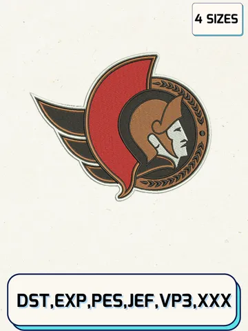 Ottawa Senators Embroidery Design Files, NHL Logos Embroidery Designs, Machine Embroidery Files, 4 Sizes