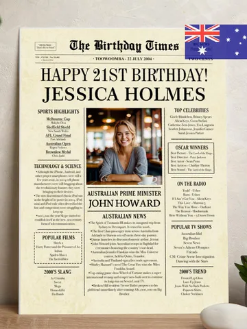 21st Birthday NEWSPAPER Poster Sign with Australian facts, Back In 2004, 21st birthday party sign, Birthday Gift Ideas for him or her $15.00