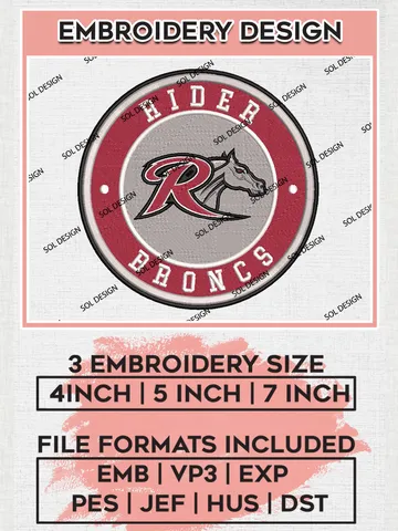 NCAA Rider Broncs Round Logo Embroidery, NCAA Rider Broncs Embroidery Design files, NCAA Teams, NCAA Machine embroidery designs, Digital Download