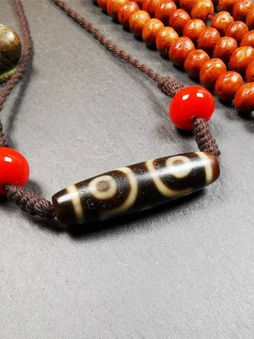 Gandhanra Antique Tibetan 3 Eyed Bead Necklace, 1.61&quot; × 0.43&quot;,30 Years Old $189.99